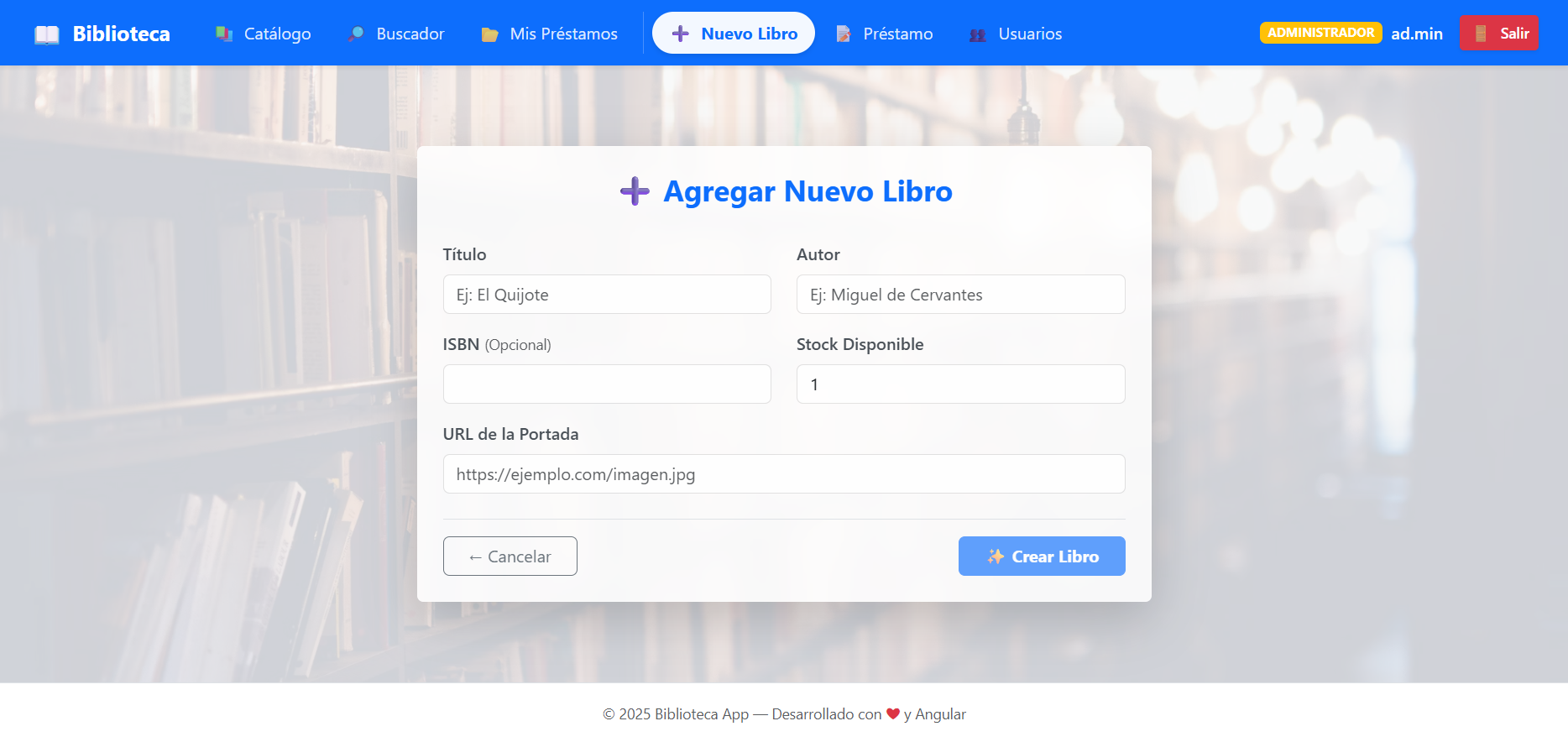 Sección de Creacion de libros