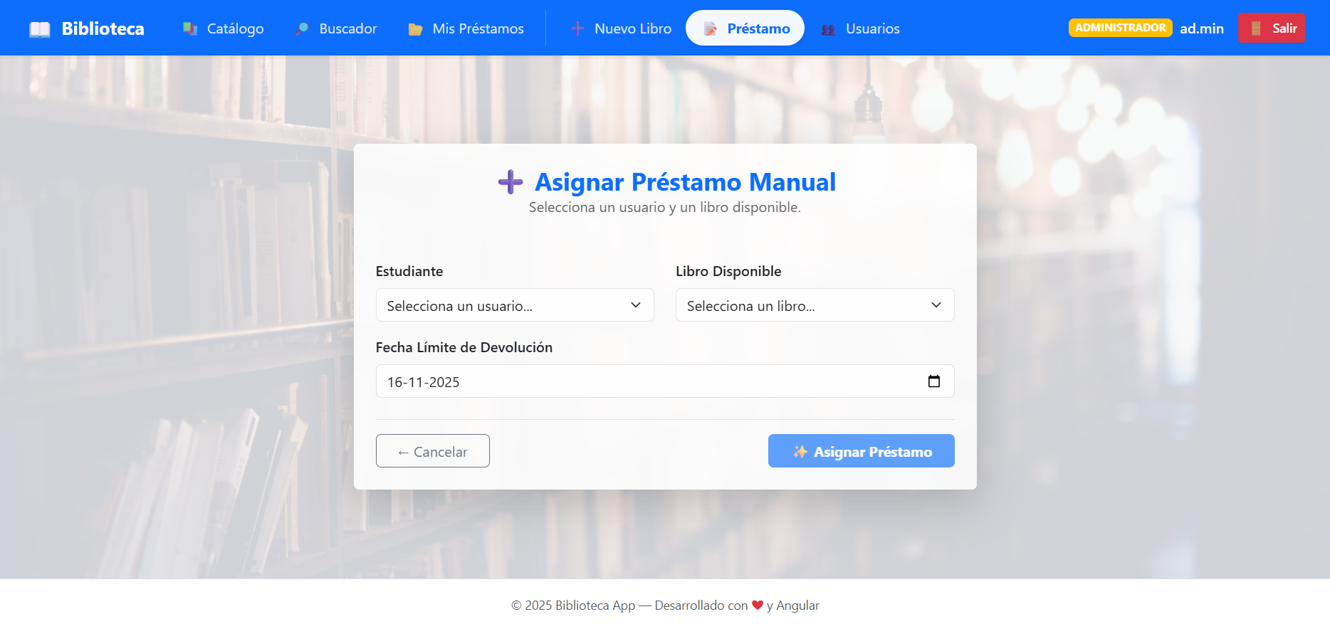 Sección de Creacion de prestamos