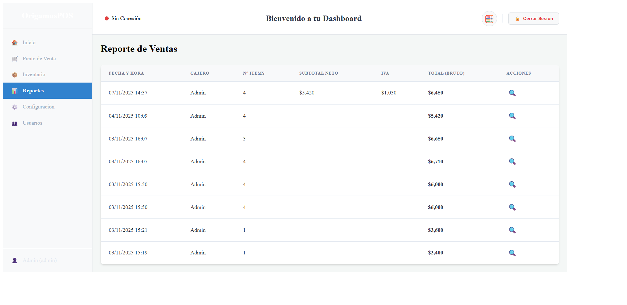 Sección de Reportes
