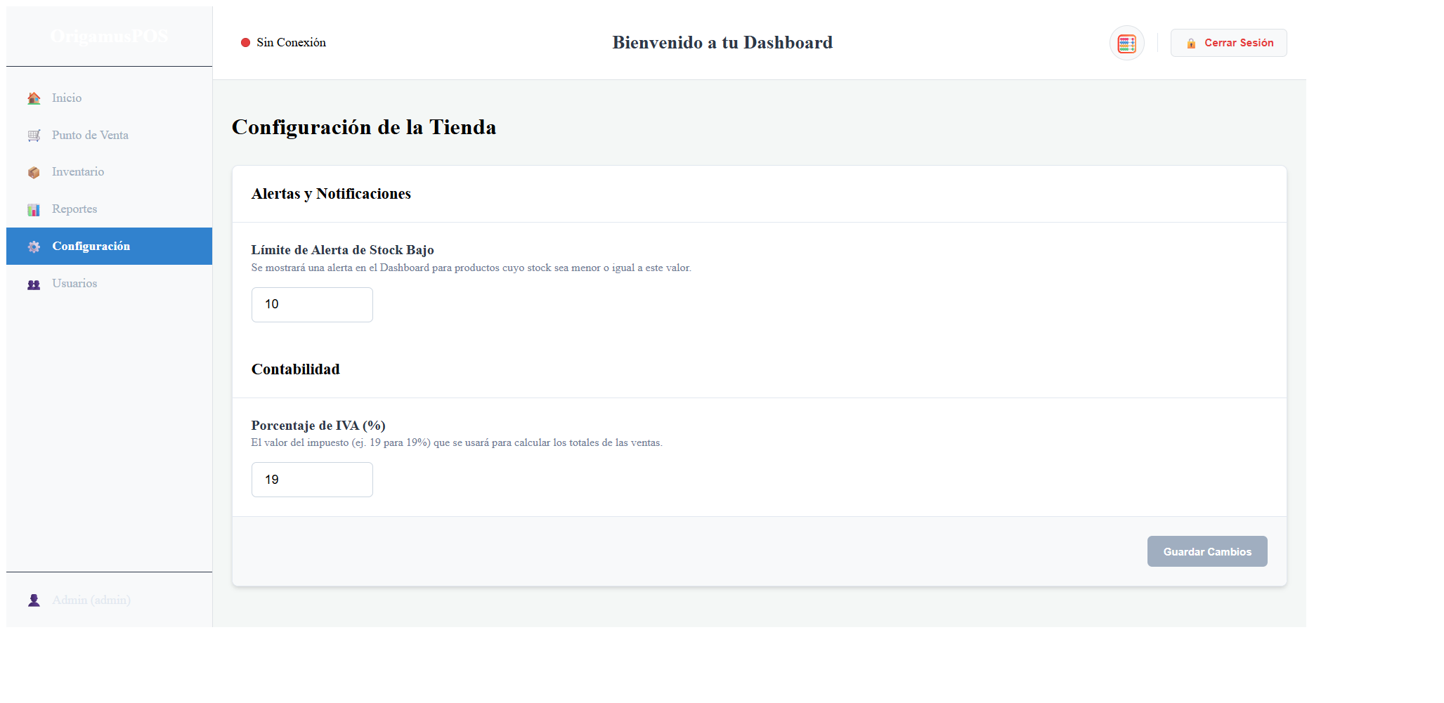 Sección de Configuración